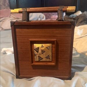 Wooden Box Clutch with Gold Accent
